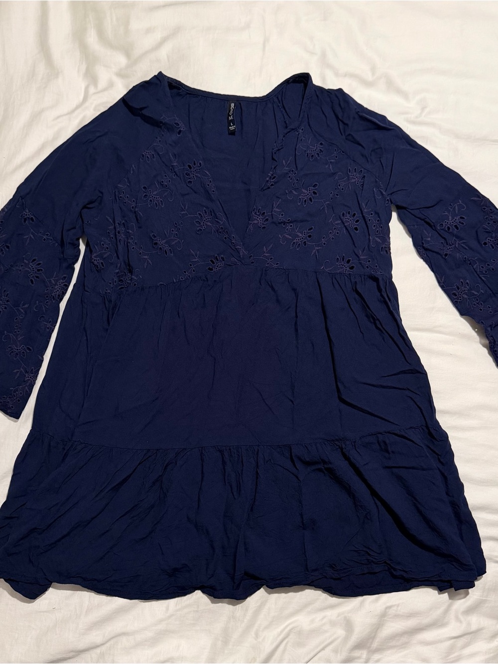 Navy Embroidered V-Neck Women's Swim Coverup Tunic
